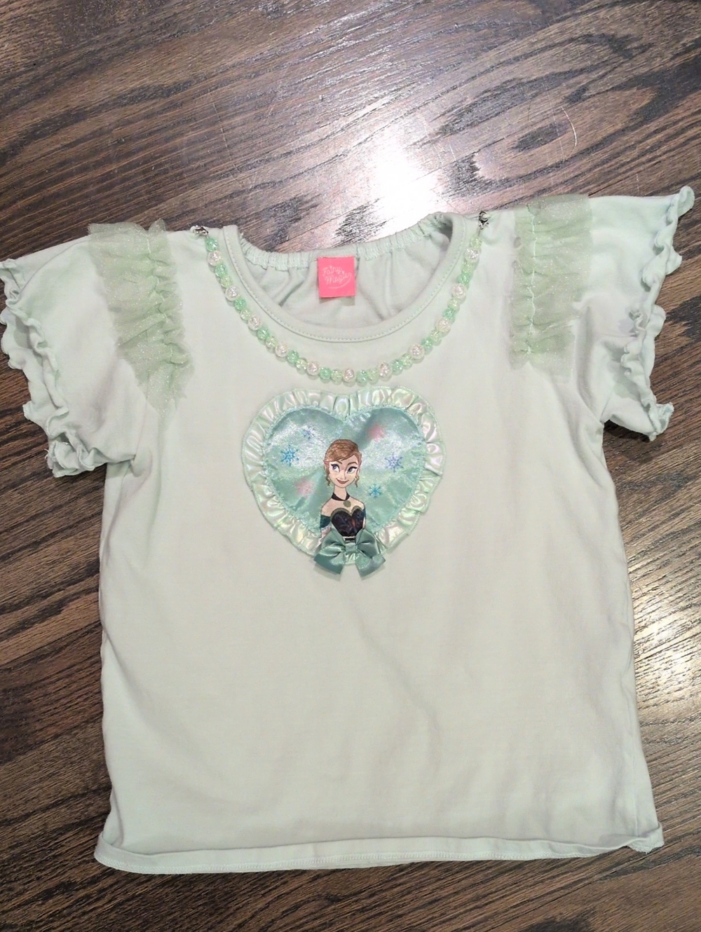 Disney Frozen Anna  Mint Green Short Sleeve Top - Fits Size 5-6 Girls
